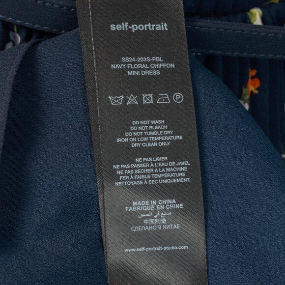 Self-Portrait SS/24 Navy Floral Chiffon Mini Dress - Picture 10 of 12